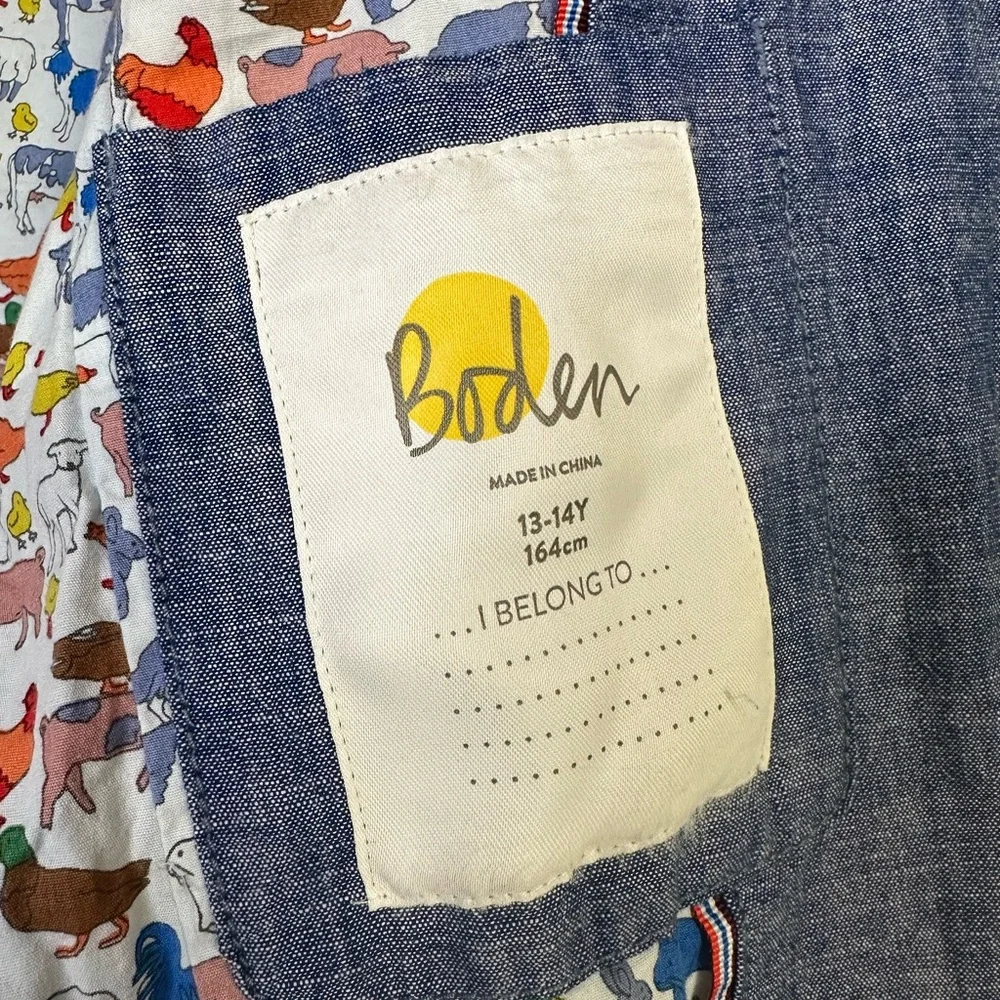 Boden 100% Cotton Blue Heathered Buttoned Blazer Jacket‎ Youth 12/14 Yrs